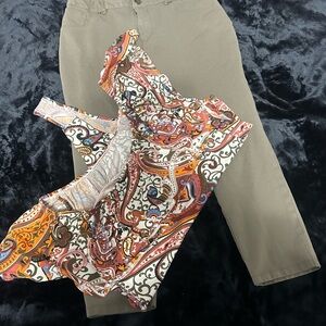 Colorful Paisley Blouse and Capri Pants Set